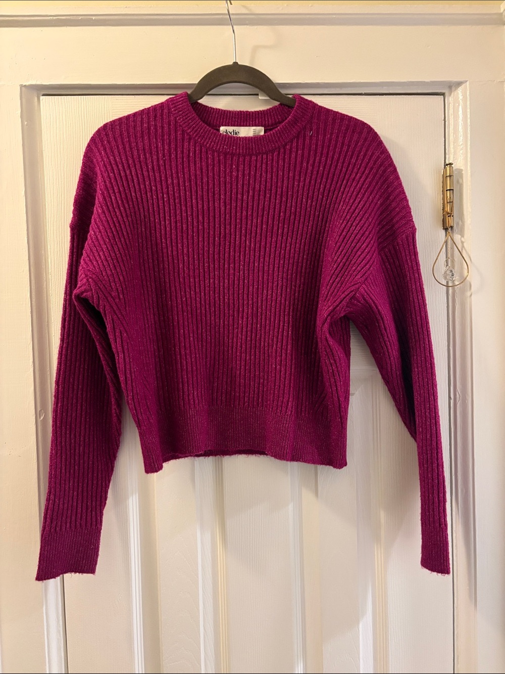 Elodie Fuchsia Ribbed Crewneck Sweater
